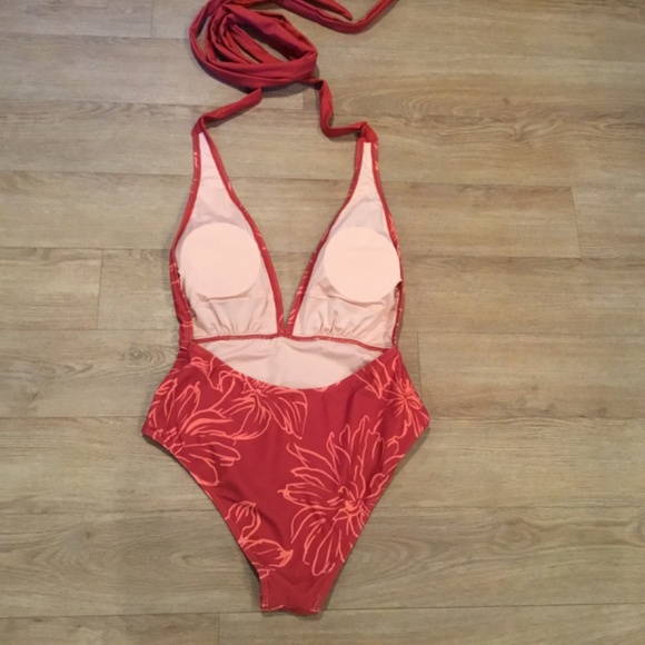 Women’s One Piece Deep V Neck Crisscross Back Self Tie Bathing Suit - Picture 6 of 7